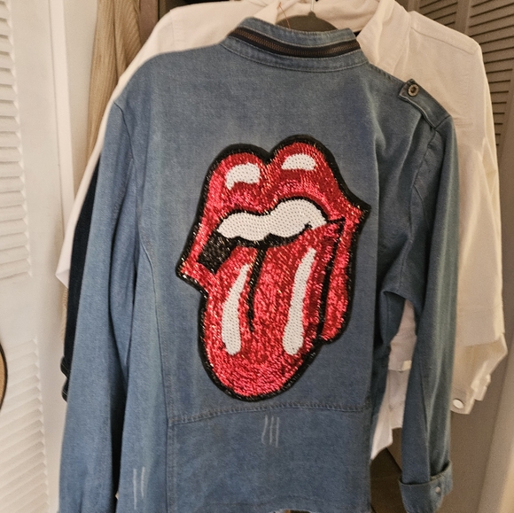 Susielady Jackets & Blazers - Ladies Blue jean jacket with Rolling Stones sequin patch on back
